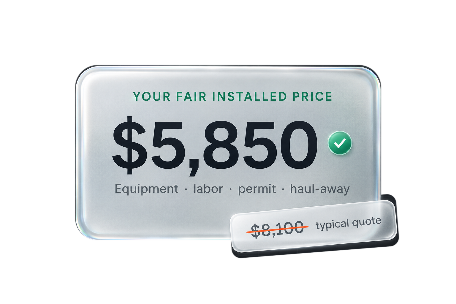 Your fair installed price: $5,850, equipment, labor, permit, haul-away. $8,100 typical quote crossed out